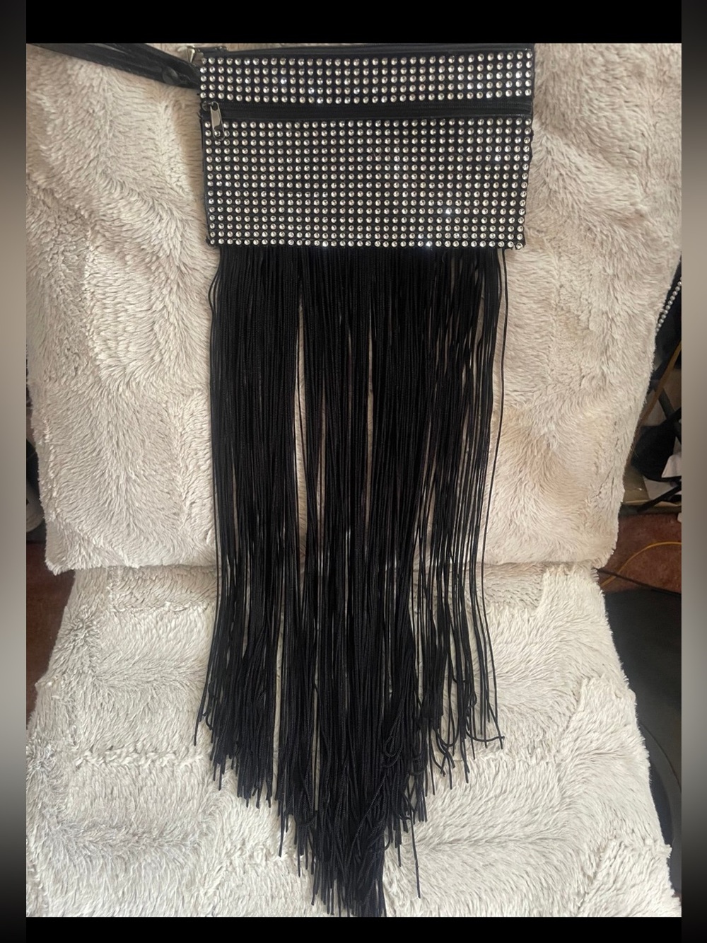 Studded Black Fringe Wristlet